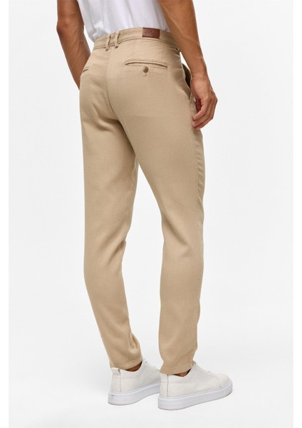 Bej Slim Armürlü Kanvas Pantolon indirimleri