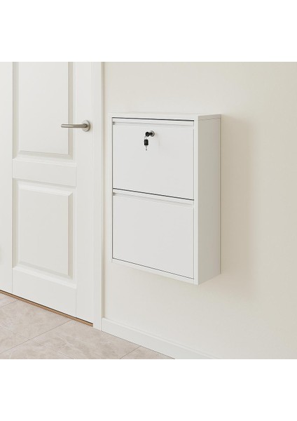 2 Li Kilitli Beyaz Metal Ayakkabılık