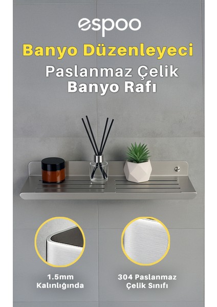 Yapışkanlı ve Vidalı Paslanmaz Çelik Banyo Rafı, Düzenleyici Duşakabin Için Şampuanlık Sabunluk Seti