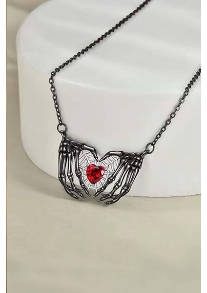 Siyah Gotik Skeleton Heart Kolye