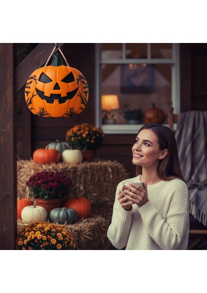 Dekoratif Halloween Balkabağı Duvar / Kapı Süsü – El Yapımı Taş Döküm