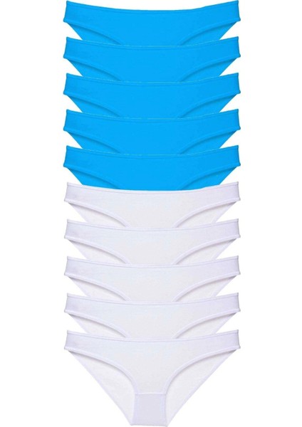 10 Adet Süper Eko Set Likralı Kadın Slip Beyaz Mavi