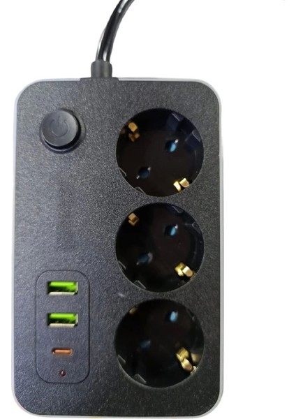 3 Lü Akım Korumalı 2 Adet USB 1 Adet Type-C Girişli Priz 3414