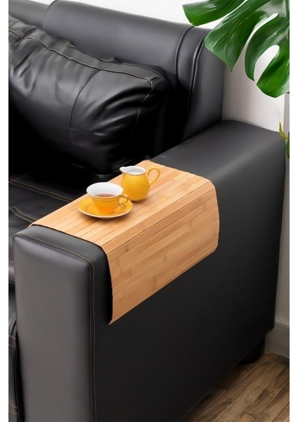 Bambu Koltuk Matı Ahşap Kanepe Koltuk Kenarı Sehpa Yan Sehpa Koltuk Katlanabilir Tepsisi 45 x 70