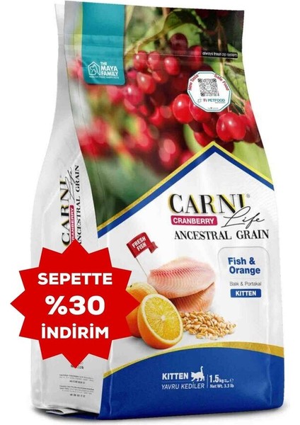 Carni Life Cranberry Ancestral Grain Balık ve Portakal Yavru Kedi Maması 1,5kg