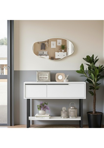 Antre Hol Salon Aynalı Dresuar Kapaklı Metal Ayaklı No1 Beyaz fiyatları