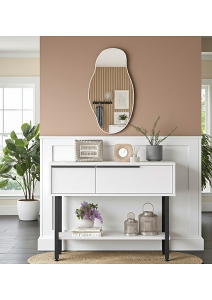 Antre Hol Salon Aynalı Dresuar Kapaklı Metal Ayaklı No1 Beyaz modelleri