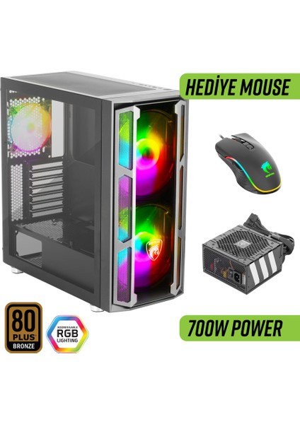 Griffin G6 Argb Gaming Bilgisayar Kasası (2×200MM + 1×120MM Fan, Type-C, Kumandalı) – 700W 80+ Bronze Psu Dahil