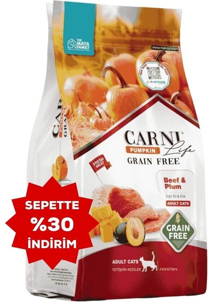 Carni Life Pumpkin Tahılsız Sığır ve Erik Yetişkin Kedi Maması 5kg