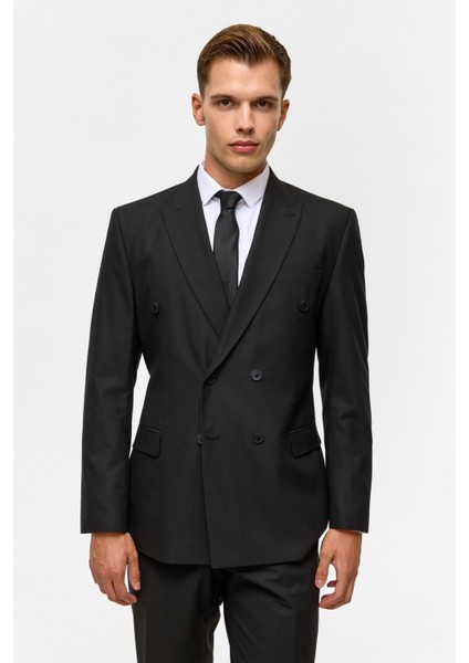 Siyah Regular Çizgili Kruvaze Yaka 6 Drop Takım Elbise fiyatları