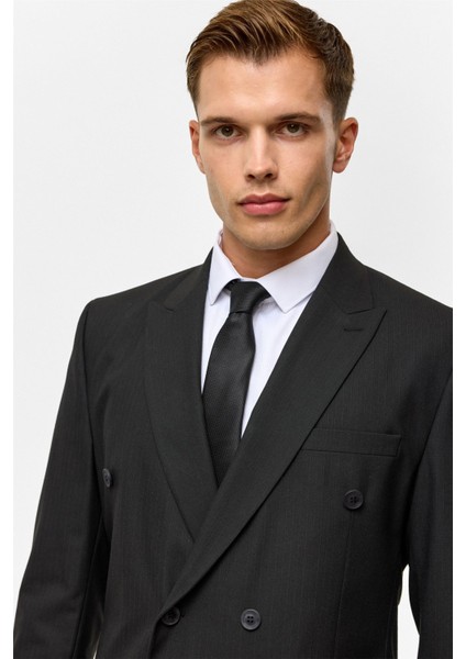 Siyah Regular Çizgili Kruvaze Yaka 6 Drop Takım Elbise fırsatları