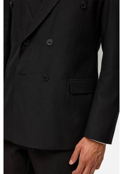 Siyah Regular Çizgili Kruvaze Yaka 6 Drop Takım Elbise indirimleri