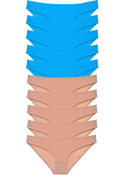 10 Adet Süper Eko Set Likralı Kadın Slip Külot Ten Mavi