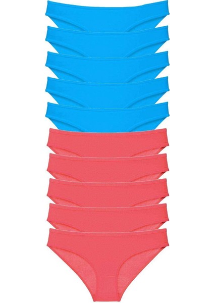 10 Adet Süper Eko Set Likralı Kadın Slip Fuşya Mavi