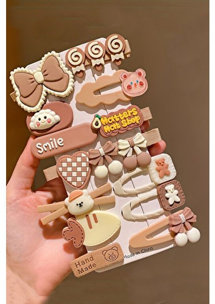 14'lü Kahve Tonları Pens ve Çıt Çıt Toka Seti