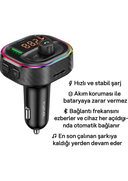 Kablosuz Mp3 Çalar ve Hızlı Şarj Özellikli Bluetooth Araç Kiti – X-Typed 20W modelleri