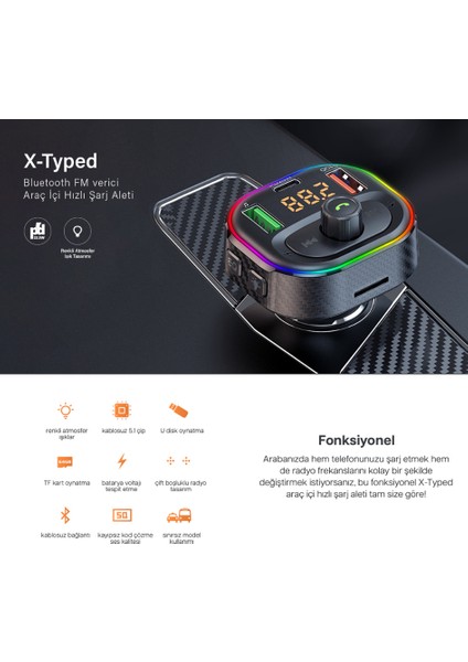 Kablosuz Mp3 Çalar ve Hızlı Şarj Özellikli Bluetooth Araç Kiti – X-Typed 20W indirimleri