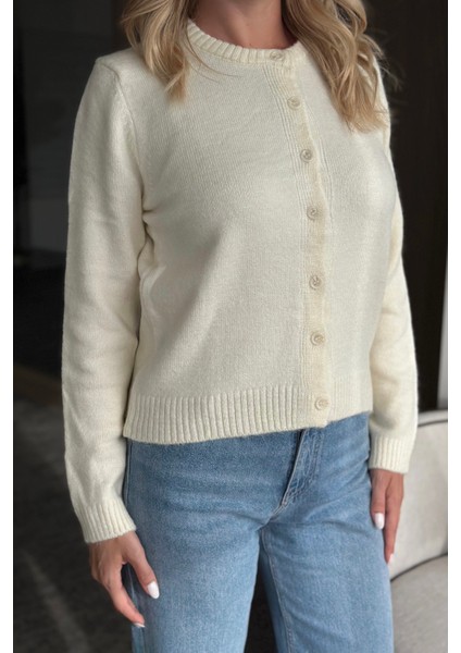 Krem Basic Düğmeli Hırka - 4488 modelleri