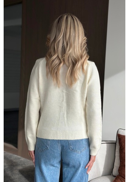 Krem Basic Düğmeli Hırka - 4488 fırsatları