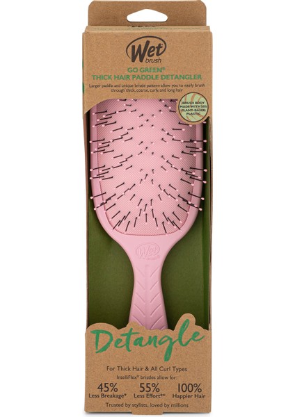 Go Green Paddle Detangler Kalın Telli Saçlar Için Geniş Saç Fırçası Pembe