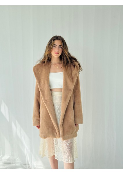 Urban Retro Kapüşonlu Oversize Ceket Kaban Kadın Camel fiyatları