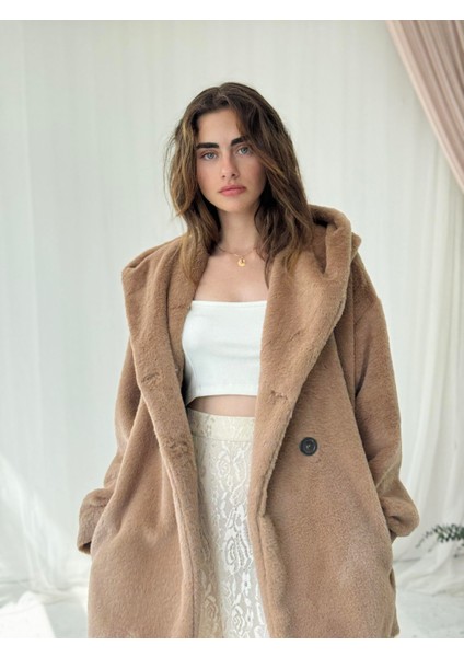 Urban Retro Kapüşonlu Oversize Ceket Kaban Kadın Camel fırsatları