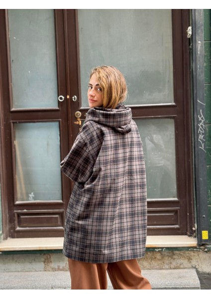 Urban Retro Kapüşonlu Oversize Ceket Kaban Kadın Füme modelleri