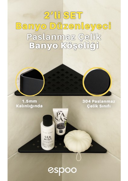 2 Adet Üçgen Paslanmaz Çelik Banyo Köşeliği Rafı , Duşakabin Köşe Için Şampuanlık Sabunluk Seti
