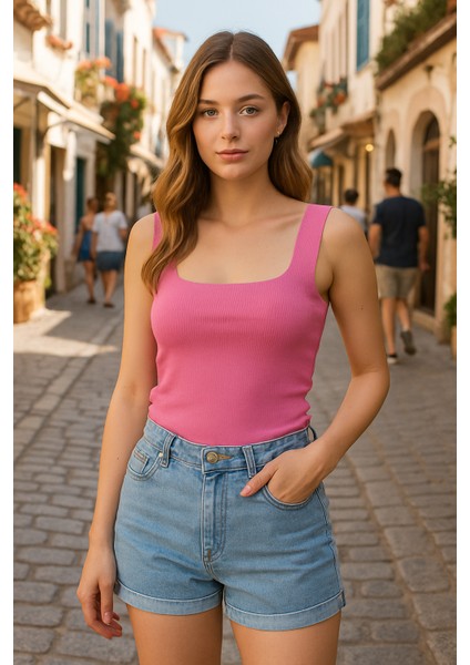 Pembe Triko Kumaş Kadın Crop fiyatları