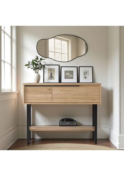 Antre Hol Salon Aynalı Dresuar Kapaklı Metal Ayaklı No1 Sepet