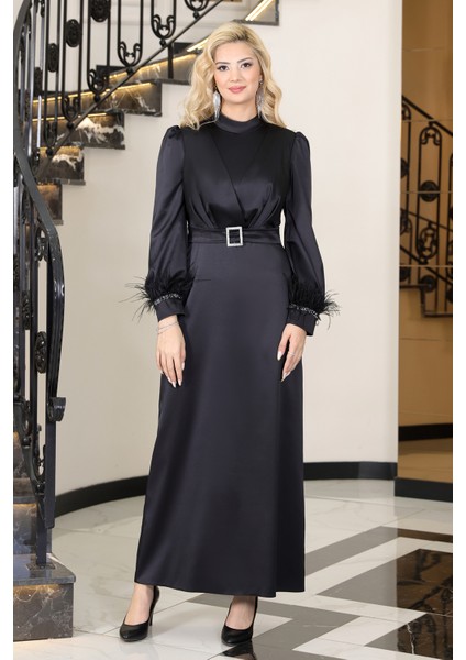 Kolları Tüy Detaylı Lara Büyük Beden Abiye