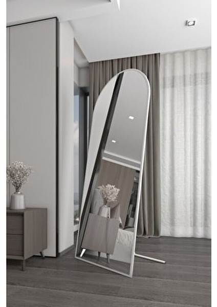 Beyaz Metal Çerçeveli Oval Ayaklı Boy Aynası 180X70 cm