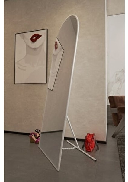Beyaz Metal Çerçeveli Oval Ayaklı Boy Aynası 180X70 cm fiyatları