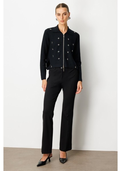 Zımbalı Fermuarlı Triko Hırka Siyah 65905 fiyatları