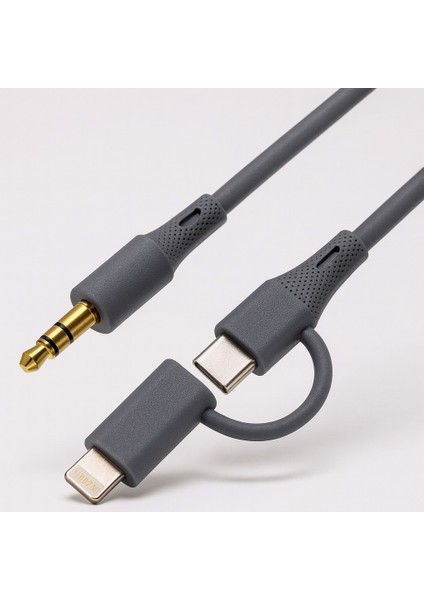 Type-C + Lightning To 3.5mm Kablosu – 100CM Silikon Malzeme, Araba Ses Sistemi, Kulaklık ve Ev Ses Ekipmanları ile Uyumlu, Dayanıklı ve Esnek Audio Kablo, 1 Metre | SX-151