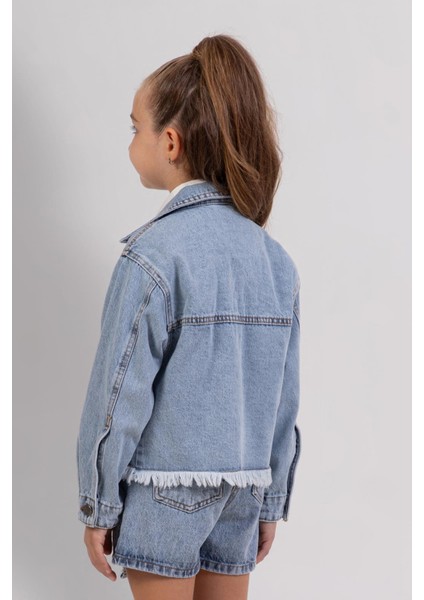 Uçları Püsküllü Kız Kot Ceket - Mavi fiyatları