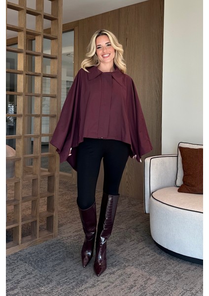 Mürdüm Pelerin Model Trençkot - 7603 fırsatları