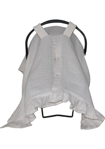 %100 Pamuk Müslin Kumaş Puset Örtüsü Çıt Çıt ve Fırfır Desenli Krem Rengi Puset Örtüsü fiyatları