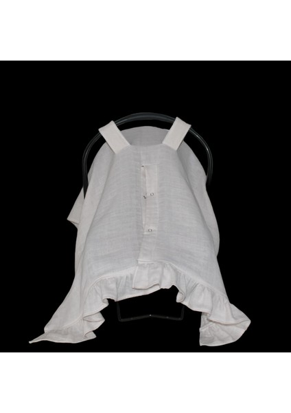 %100 Pamuk Müslin Kumaş Puset Örtüsü Çıt Çıt ve Fırfır Desenli Krem Rengi Puset Örtüsü fırsatları