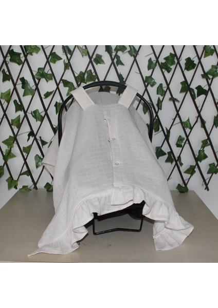 %100 Pamuk Müslin Kumaş Puset Örtüsü Çıt Çıt ve Fırfır Desenli Krem Rengi Puset Örtüsü indirimleri