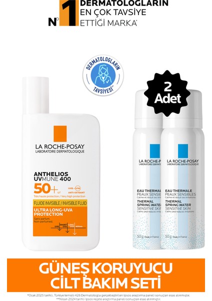 Güneş Koruyucu Cilt Bakım Seti: Anthelios Uvmune Yüz Güneş Kremi 50ML&TERMAL Su 50MLX2