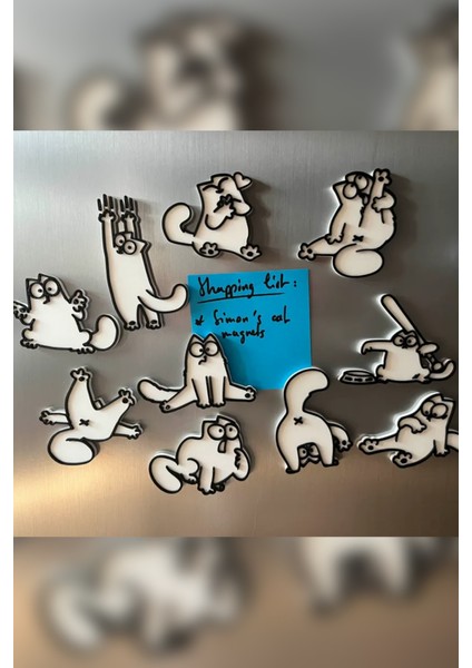 Simon's Cat Magnet | Güçlü Neodyum Mıknatıs | Karışık Renk | Buzdolabı ve Pano Için Dekoratif Magnet