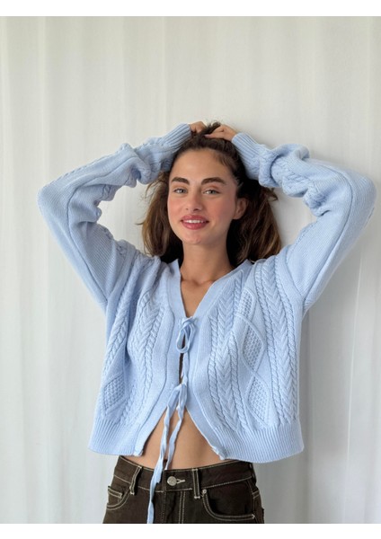 Önden Bağlamalı Hırka Kadın Mavi fırsatları