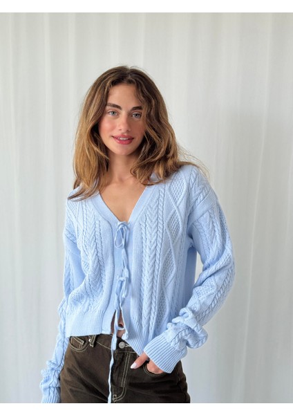 Önden Bağlamalı Hırka Kadın Mavi indirimleri