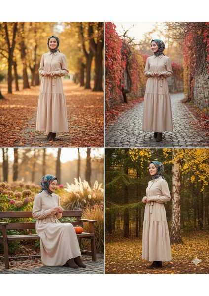 Kadın Gömlek Yaka Kuşak Detaylı Çok Şık Elbise fırsatları