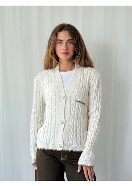 Gold Düğmeli Hırka Kadın Krem fiyatları