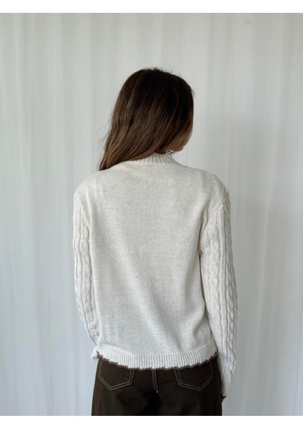 Gold Düğmeli Hırka Kadın Krem modelleri