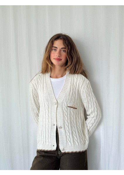 Gold Düğmeli Hırka Kadın Krem indirimleri