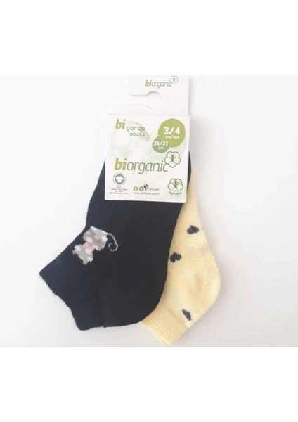 Bibaby Biorganic Cat 2'li Yaş Patik Çorap 68427 Siyah Sarı