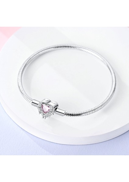 Kanatlı Kalp Pembe Taş Pandora Model Bileklik
